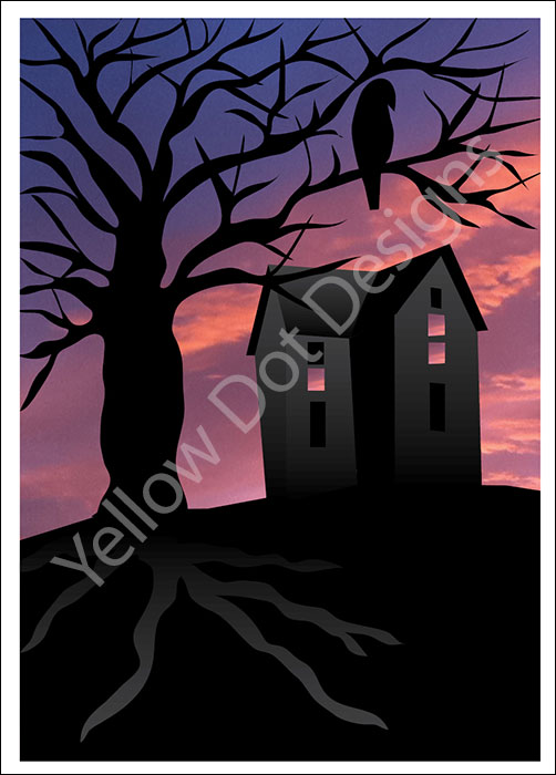 Halloween Card Bird Tree